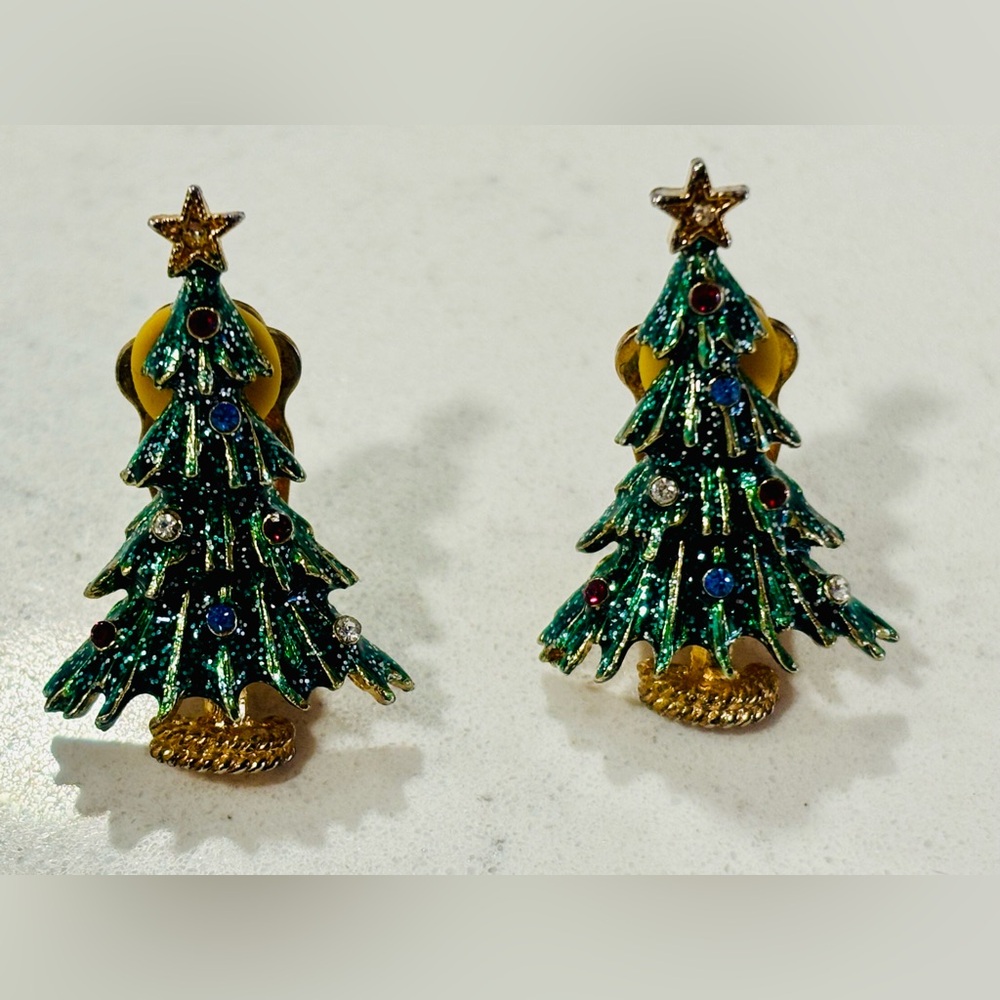 Eisenberg Ice Christmas Tree Earrings Holiday Jewelry Vintage Gold-tone Enamel